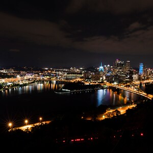 Pittsburgh, PA City Scapes of Downtown At Night Canvas Metal Print Lvingroom Bedroom
