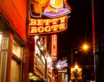 Nashville Tennessee Broadway Country Music Downtown Photography Landmark Canvas Metal Print Livingroom  Wall Art Night Photography Neon