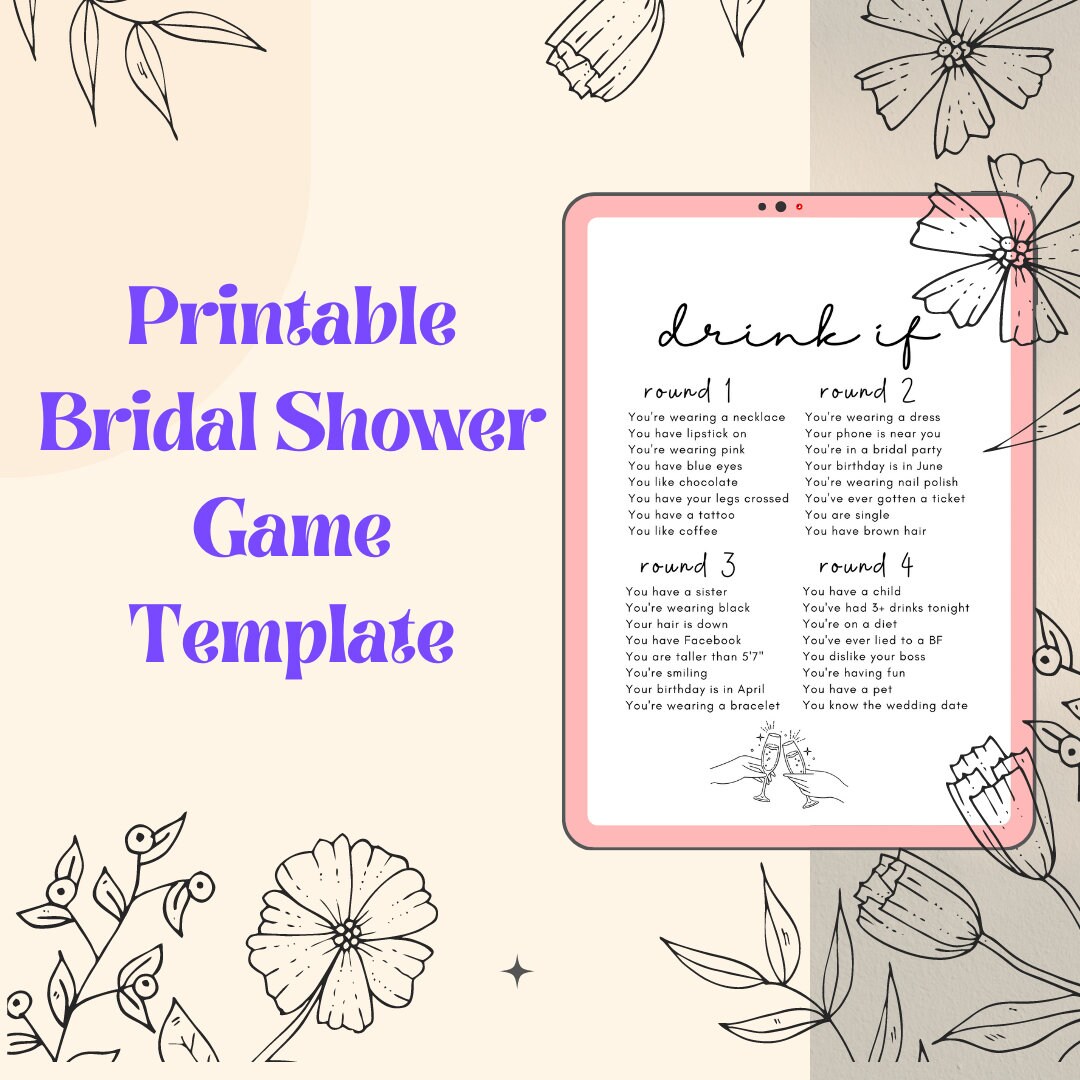 Drink It up Bridal Shower Game, Bridal Shower Drinking Game, Bridal