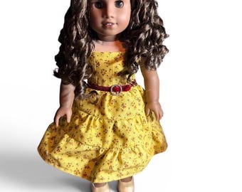 Vestito estivo giallo a fiori per American Girl o simile