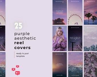 25 Instagram Purple Aesthetic Reel Covers | Customizable Canva Templates | Digital Download | Minimal, Purple, Trendy, Vlogger, TikTok
