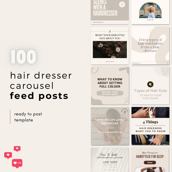 Neutral Hairdresser Carousel Instagram Feed Templates | Hair Stylist Hair Salon Marketing | Social Media Business Templates