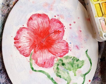 Pink Hibiscus flower , watercolor