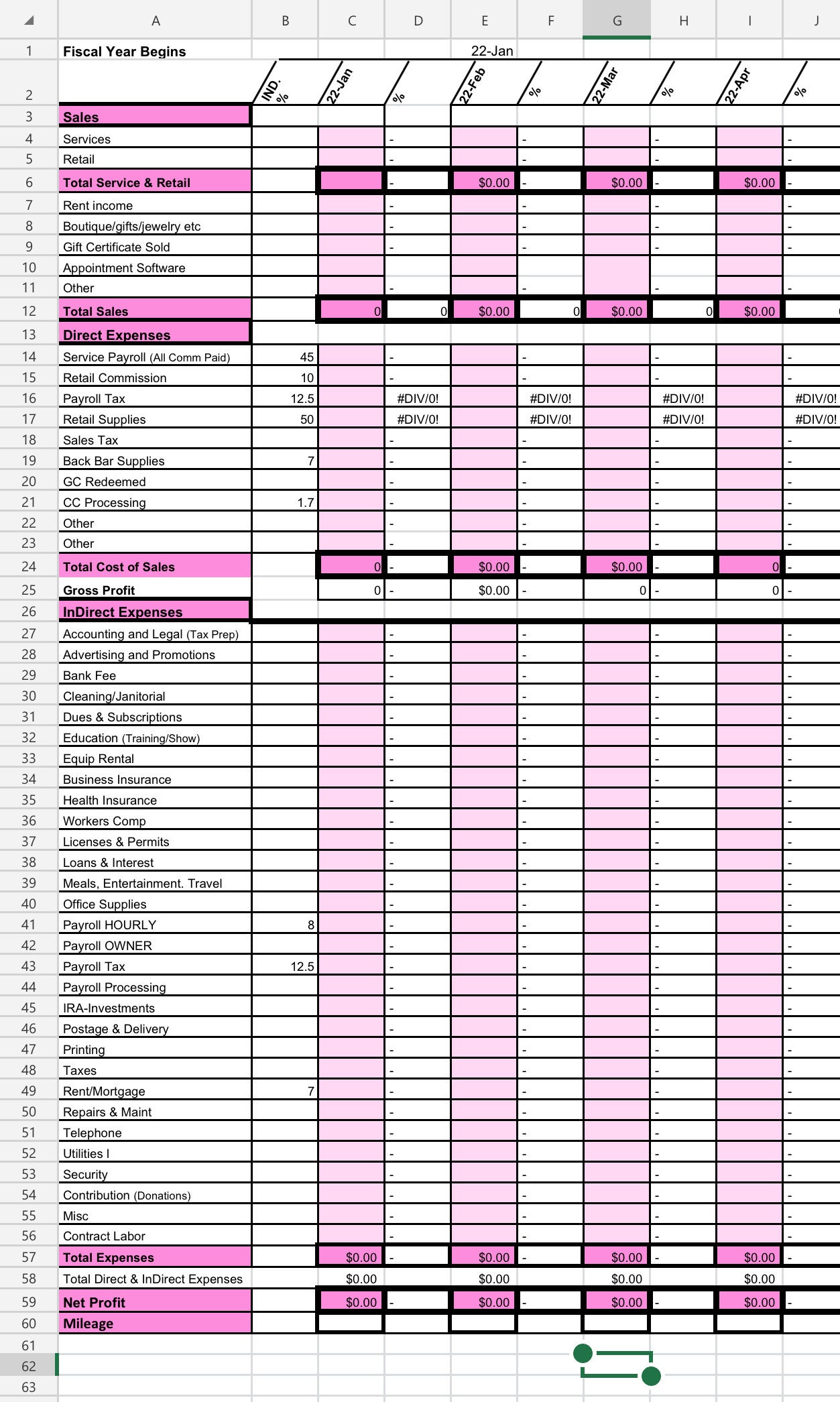 Salon Profit and Loss Spreadsheet Etsy Salon Profit and Loss Spreadsheet Etsy