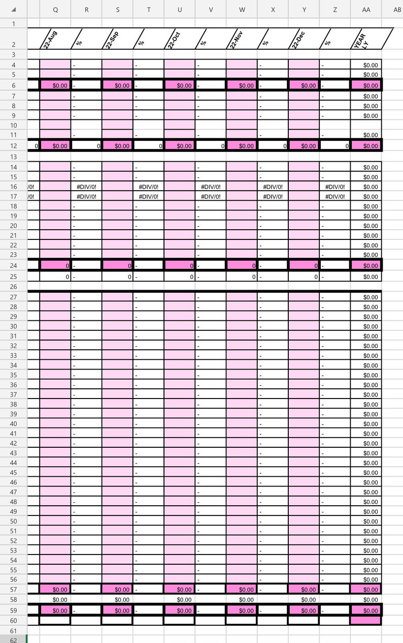 Salon Profit and Loss Spreadsheet Etsy