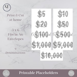 Dollar Bill Placeholders For Cash Stuffing | Printable Cash Place Holders | Money Placeholder Bundle | Budget Binder | A6 Prop Money Cash