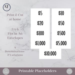 Dollar Bill Placeholders For Cash Stuffing | Printable Cash Place Holders | Money Placeholder Bundle | Budget Binder | A6 Prop Money Cash