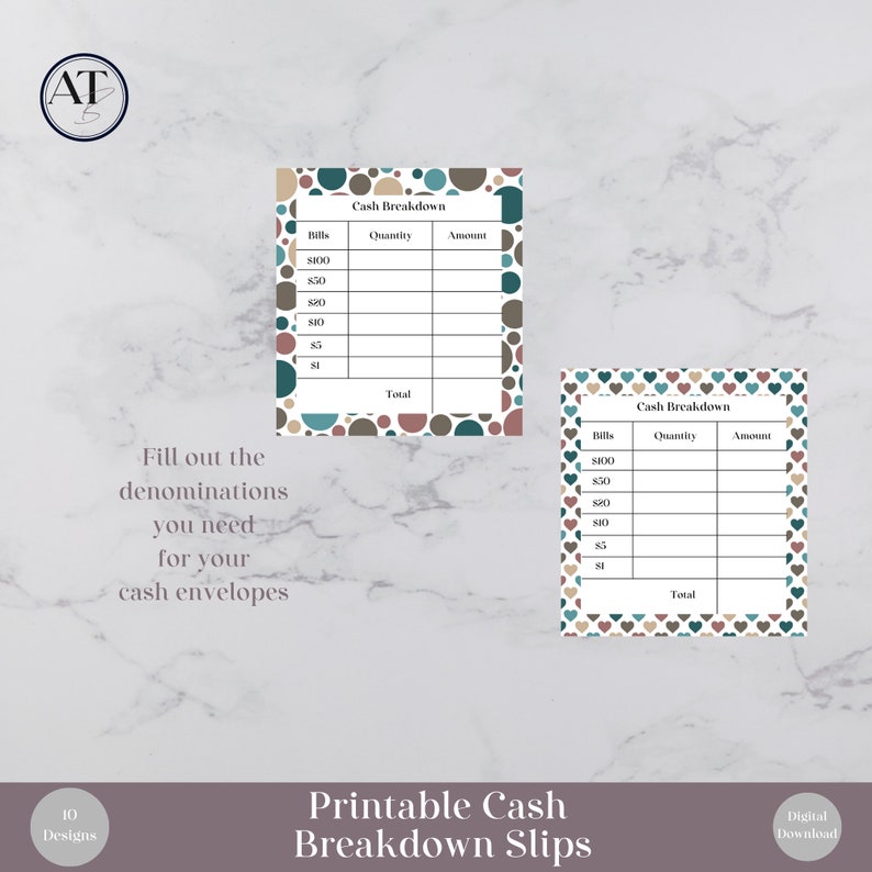 Printable Cash Breakdown Slips, Digital Download, Banana Split Designs, 10 Designs INSTANT ...