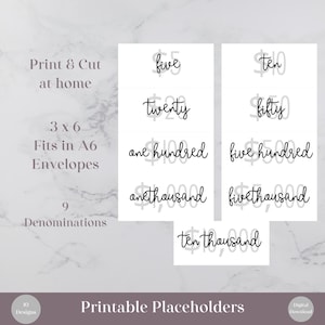 Dollar Bill Placeholders For Cash Stuffing | Printable Cash Place Holders | Money Placeholder Bundle | Budget Binder | A6 Prop Money Cash