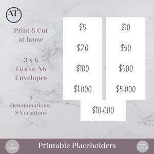 Dollar Bill Placeholders For Cash Stuffing | Printable Cash Place Holders | Money Placeholder Bundle | Budget Binder | A6 Prop Money Cash