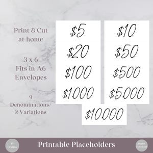 Dollar Bill Placeholders For Cash Stuffing | Printable Cash Place Holders | Money Placeholder Bundle | Budget Binder | A6 Prop Money Cash