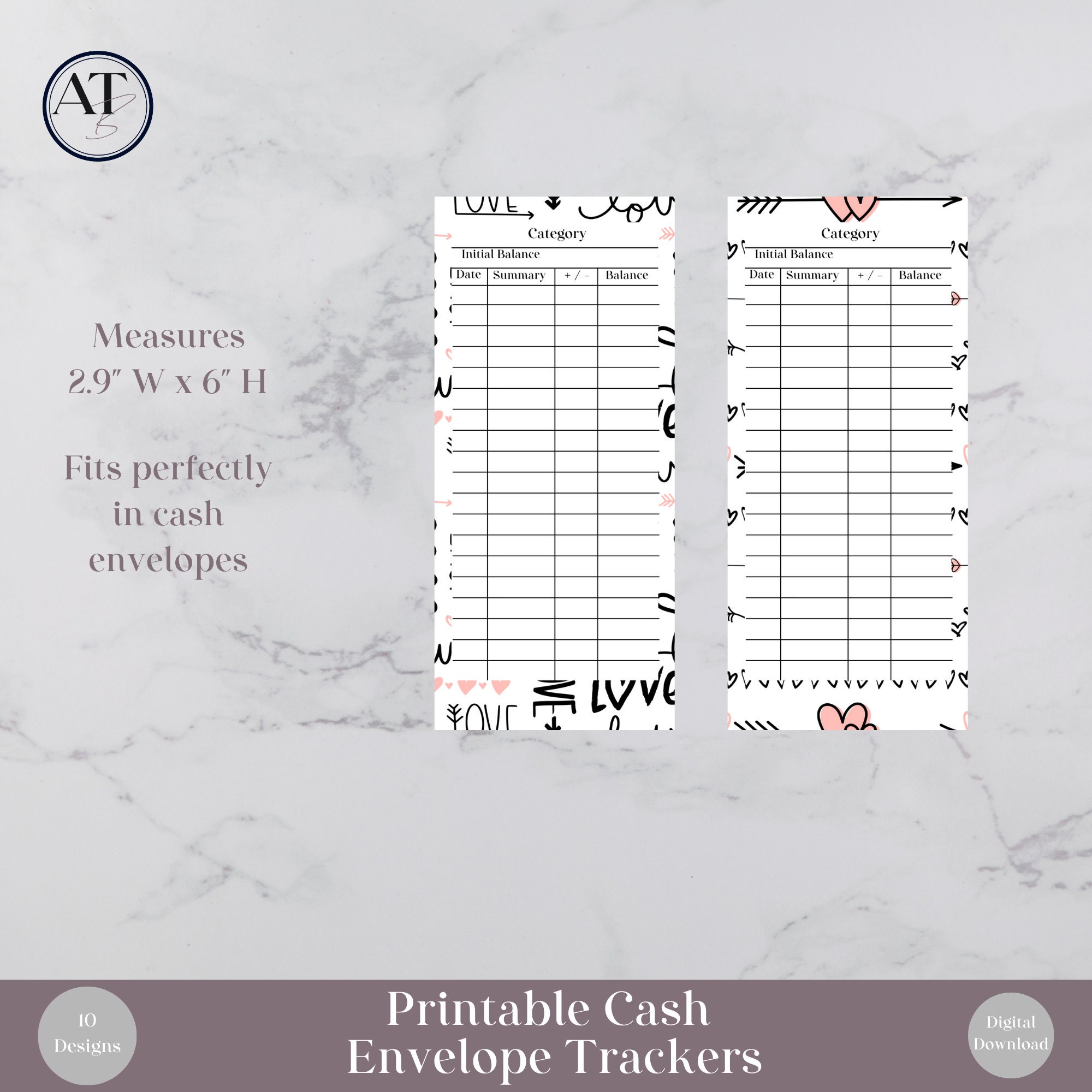 Printable Cash Envelope Trackers, Digital Download, Black &amp; Pink ...