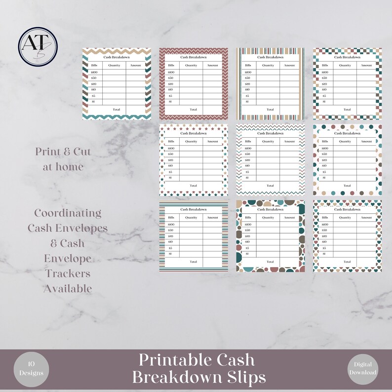 Printable Cash Breakdown Slips, Digital Download, Banana Split Designs, 10 Designs INSTANT ...