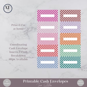 Sobres de efectivo imprimibles, descarga digital, diseños de cuadros vichy, 2 opciones, 10 diseños DESCARGA INMEDIATA
