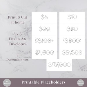 Dollar Bill Placeholders For Cash Stuffing | Printable Cash Place Holders | Money Placeholder Bundle | Budget Binder | A6 Prop Money Cash