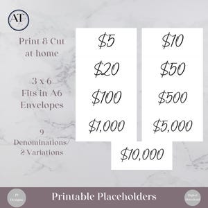 Dollar Bill Placeholders For Cash Stuffing | Printable Cash Place Holders | Money Placeholder Bundle | Budget Binder | A6 Prop Money Cash