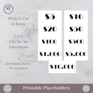 Dollar Bill Placeholders For Cash Stuffing | Printable Cash Place Holders | Money Placeholder Bundle | Budget Binder | A6 Prop Money Cash