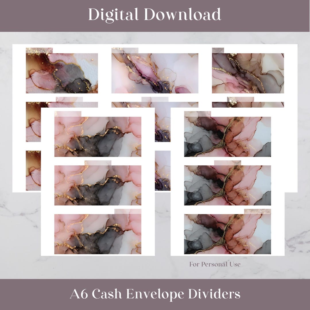 Envelope Deviders Printable Cash Envelope Dividers | Rose Gold Alcohol Ink | Digital ...