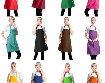 Plain Apron & Front Pock Chef Apron Kitchen Cooking Catering Butcher Unisex UK