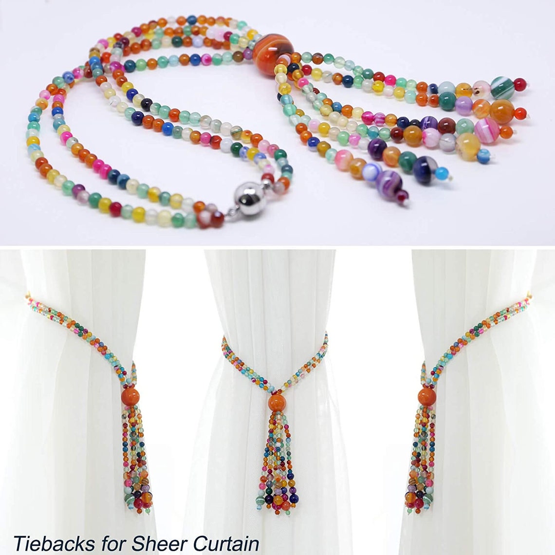 Curtain Tiebacks 2 Pack Colorful Agate Tassel Etsy