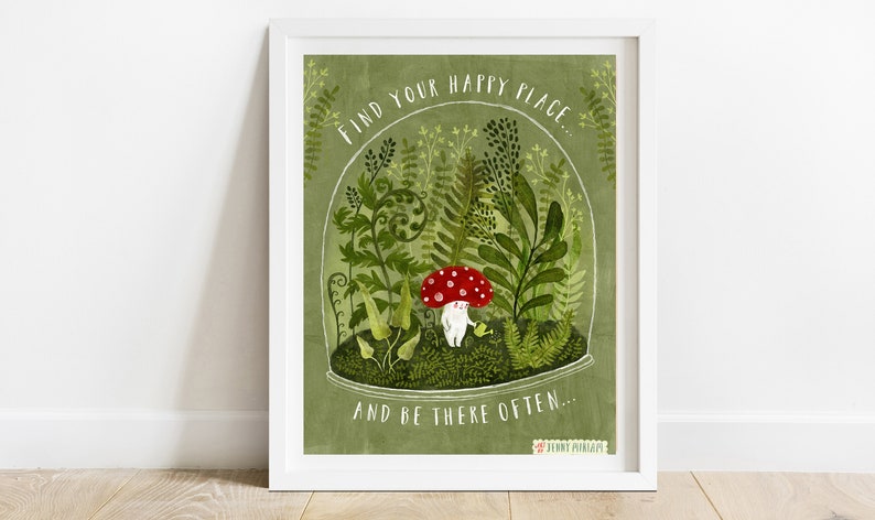 Toadstool Whimsical Art Print, Positive Affirmation Wall Art, Cute Sweet Art, Spiritual Fairy Tale Decor, Terrarium