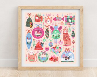 Christmas Cats Print, Festive Wall Art, Holiday Decor, Cat Lover Gift