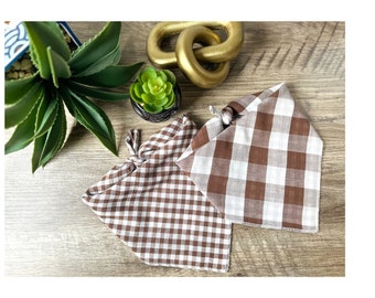 Brown Dog Bandana | Brown Plaid Dog Bandana | Brown And White Dog Bandana | Checked Dog Bandana | Boy Dog Scarf | Fall Dog Bandana