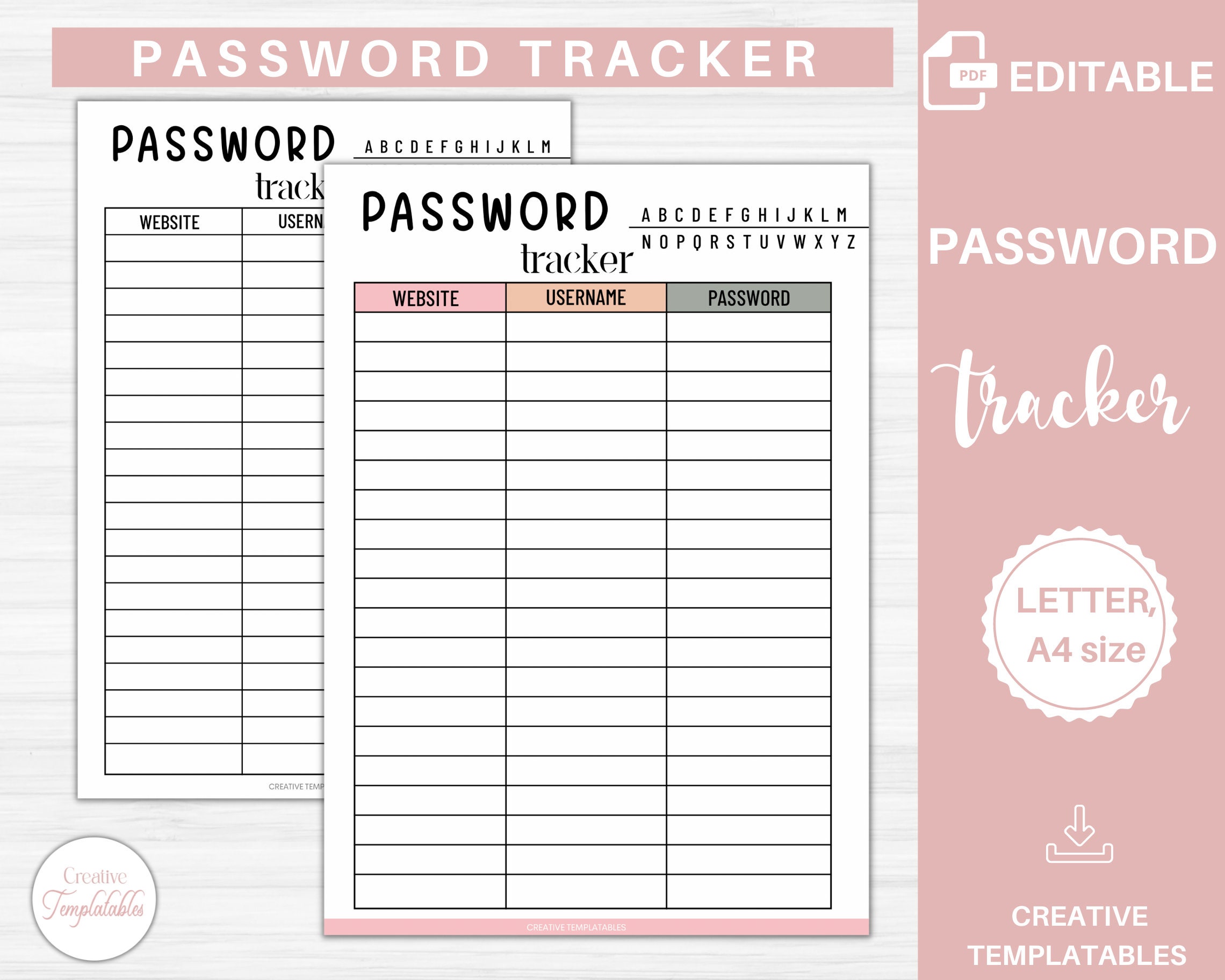Password Tracker Password Keeper Password Tracker Editable - Etsy