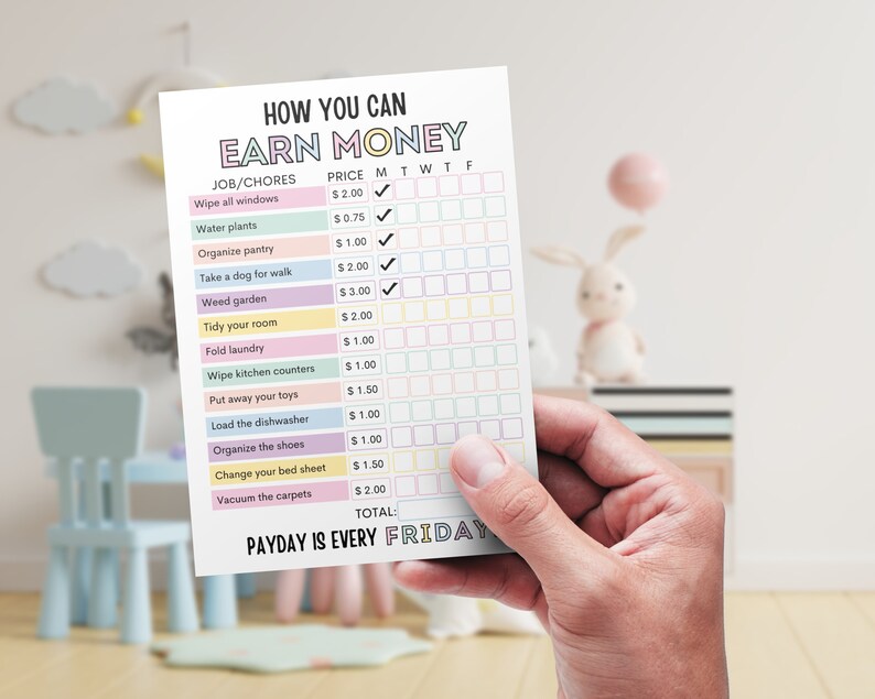 How to Earn Money Chore Chart Editable Allowance Chore Chart - Etsy