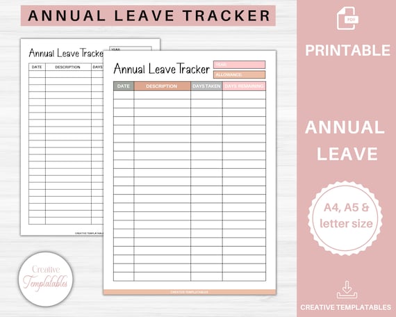 Annual Leave Tracker Printable Work Holiday Tracker - Etsy