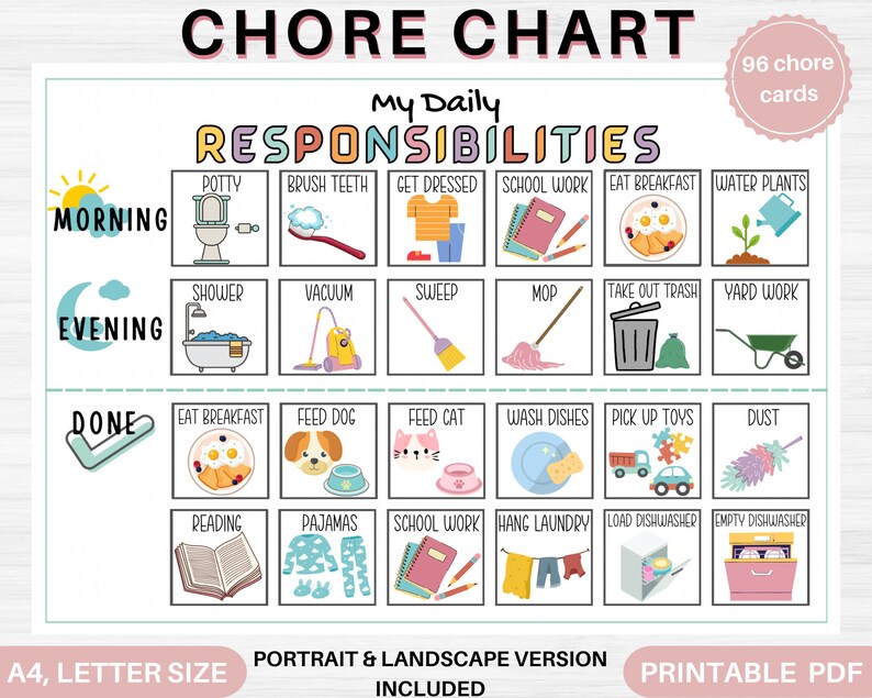 Responsibilities Chore Chart for Kids Printable Daily - Etsy UK