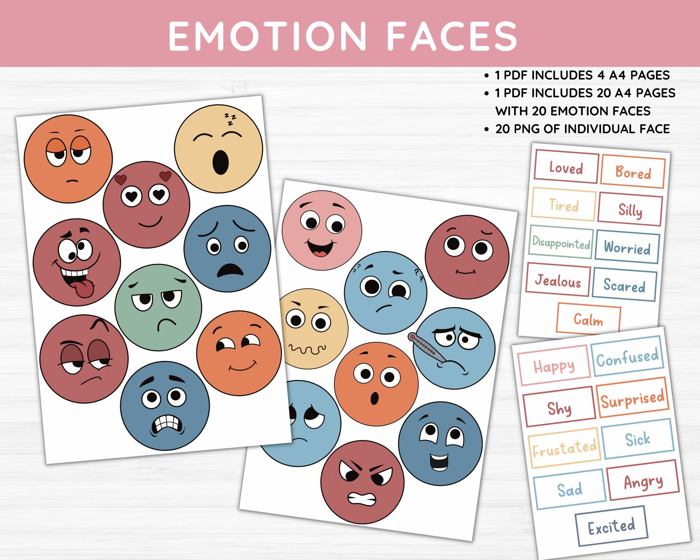 Emotions Faces Sign A4 Prints Printable Feelings Sheet - Etsy UK