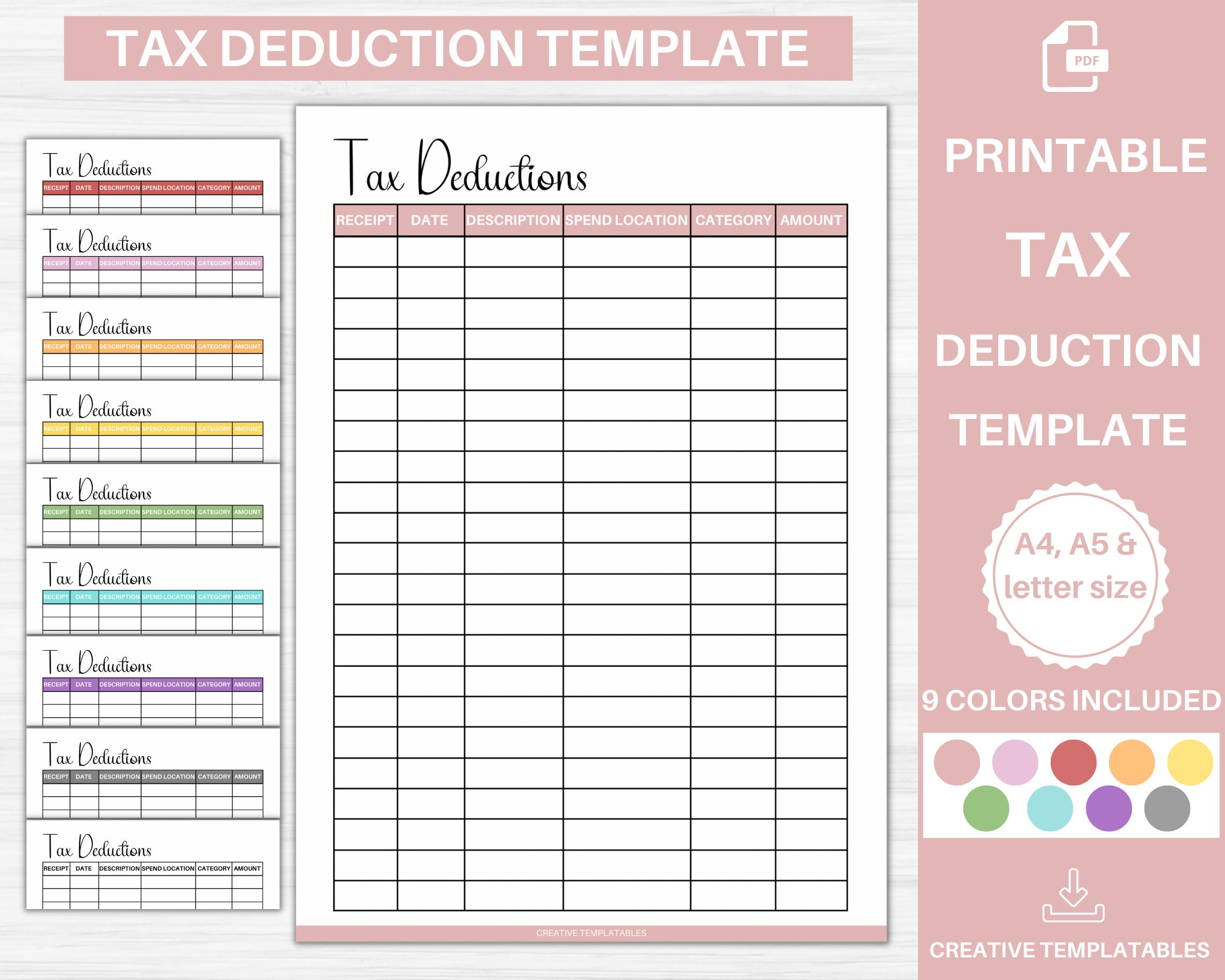Tax Deduction Tracker Printable Tax Deduction Log Business Etsy