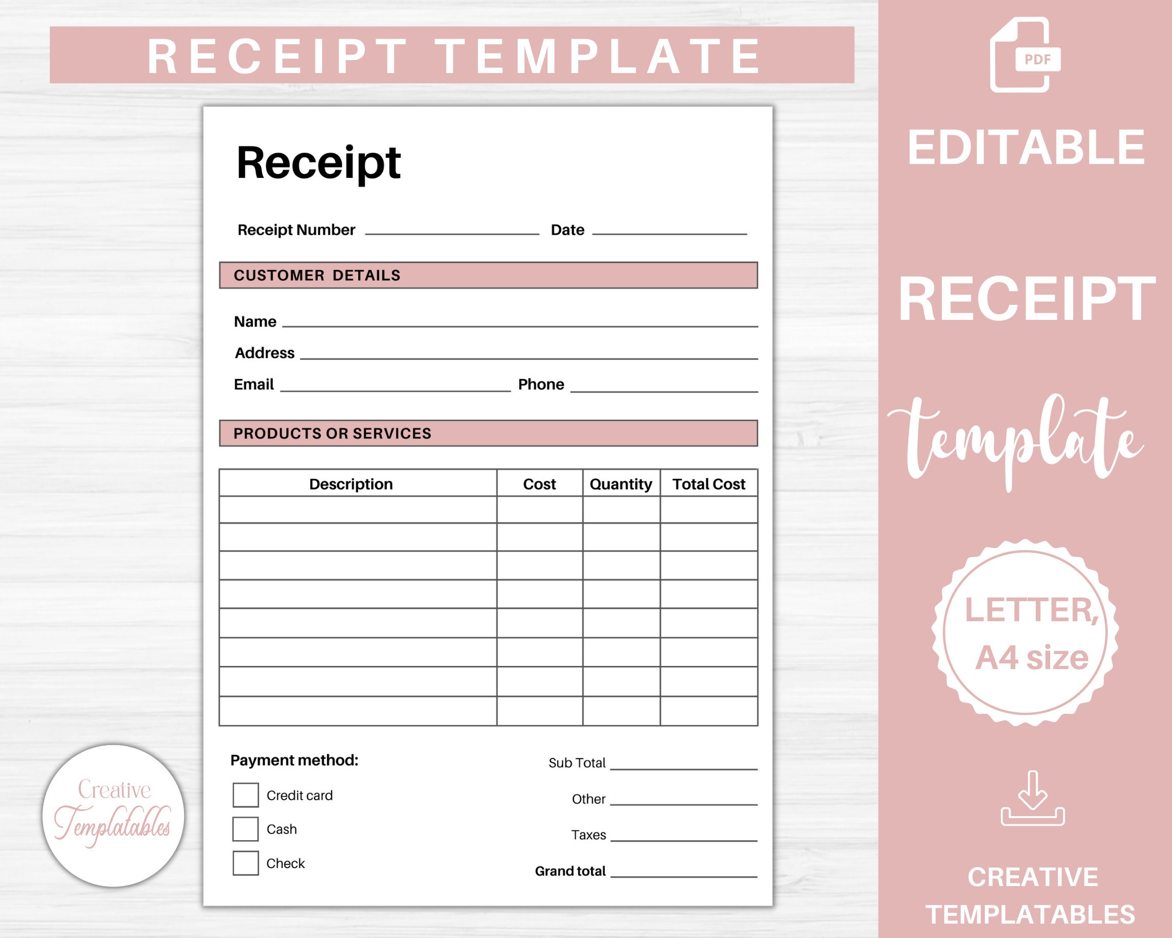 receipt printable to etsy