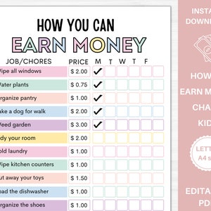 How to Earn Money Chore Chart Editable Allowance Chore Chart - Etsy