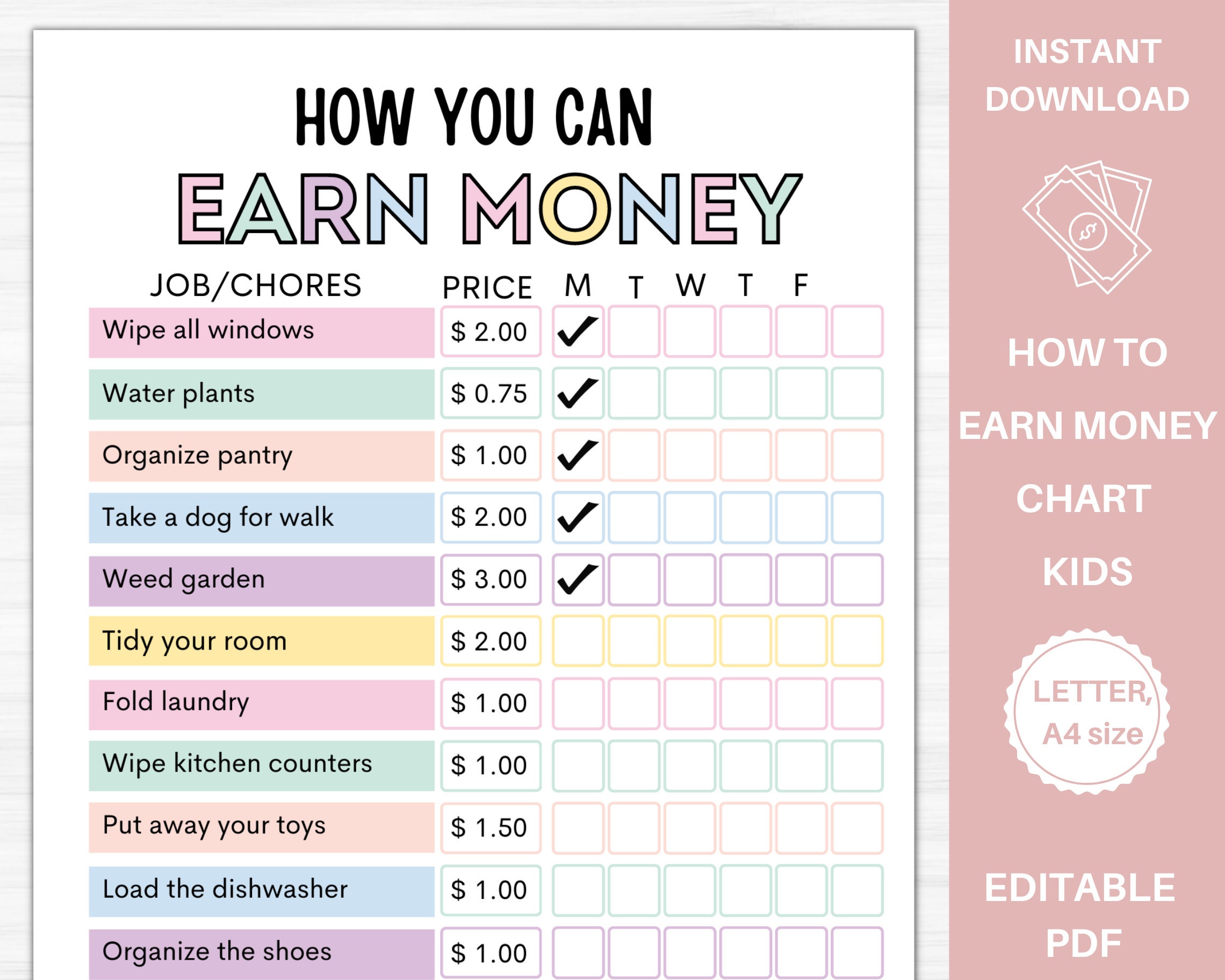 Chore Chart With Prices
