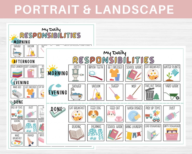 Responsibilities Chore Chart for Kids Printable Daily - Etsy UK