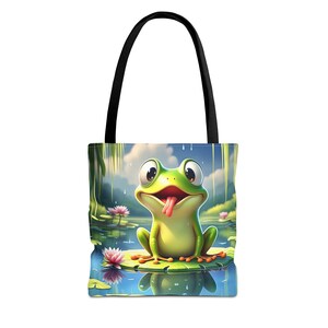 Bolsa de mano con forma de rana juguetona para amantes de la naturaleza, ecológica, ideal para niños y adultos, ideal para picnics, regalos, días en el lago y diversión de verano.