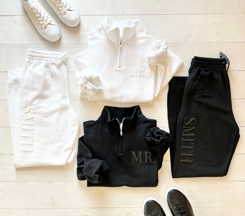 Honeymoon Jogger Set, Honeymoon Sweat Suit Set, Mr. & Mrs. Bridal Matching, Jogger Set, Puff Print Sweatshirt and Sweatpants, Bridal Gift