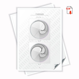 May include: Two black and white spiral diagrams with a blue and pink color scheme. The diagrams are labeled "pic 18" and "pic 19". The text "THREAD" and "SPIRAL 3" is at the top of the page.