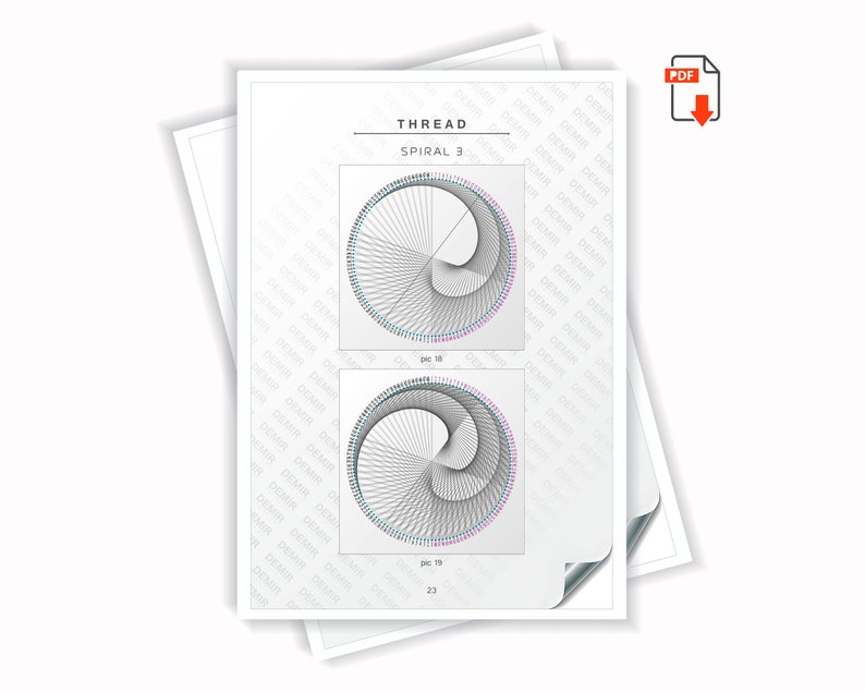 May include: Two black and white spiral diagrams with a blue and pink color scheme. The diagrams are labeled "pic 18" and "pic 19". The text "THREAD" and "SPIRAL 3" is at the top of the page.