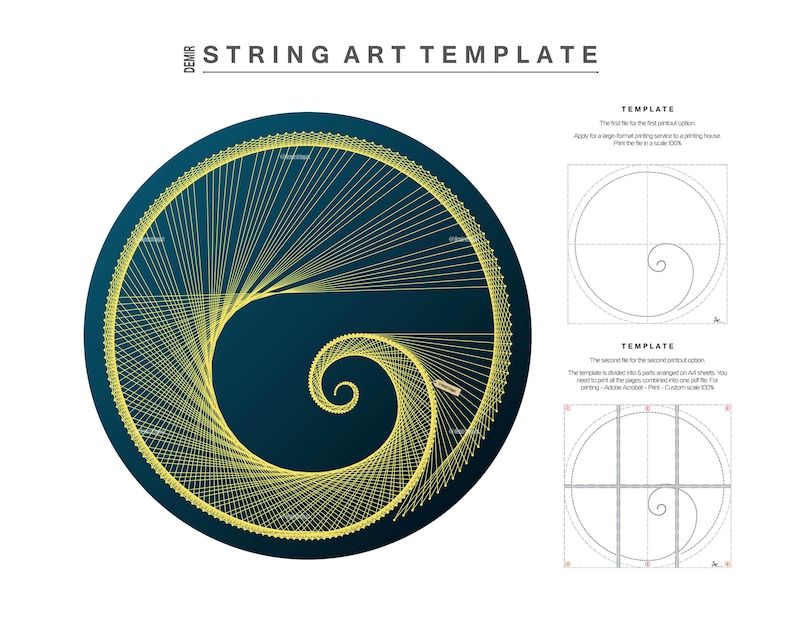 Fibonacci Spiral | String Art Template | Pattern | Outline | Stencils | Sacred Geometry | Spiritual Decor | Handmade | DIY | WITHOUT TUTORIAL image 1