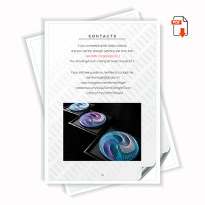 May include: Three circular string art pieces in shades of blue and purple, framed in black, on a black background. The text "CONTACTS" is visible at the top of the page.