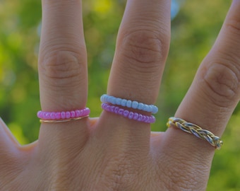 Pastell Stapelringe, bunte Perlenringe zum Kombinieren, handgemachte elastische Ringe | Pastel Beaded Rings, Stackable Rings, Y2K Jewelry