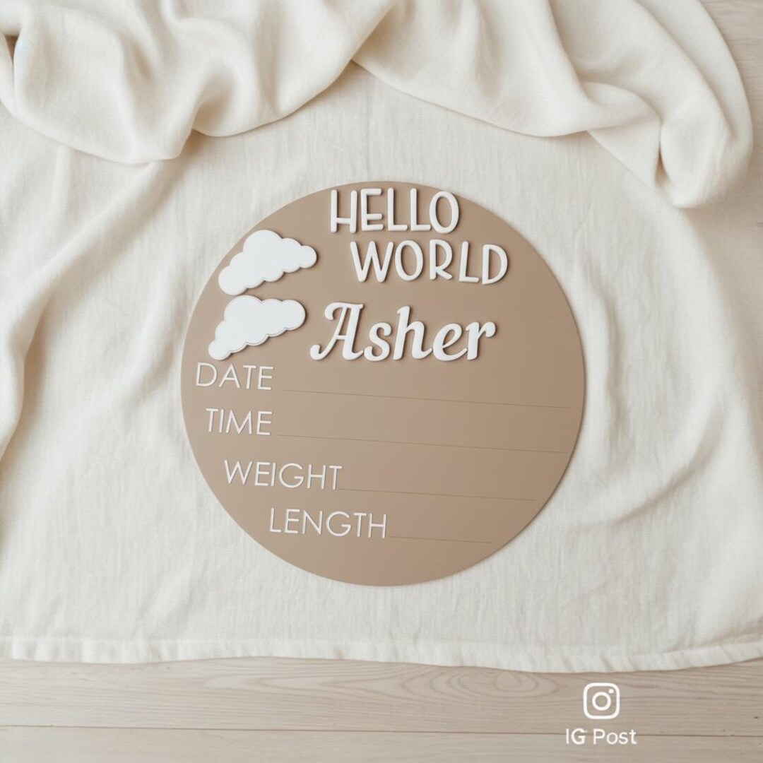 Personalized Hello World Birth Announcement Sign | 10” Acrylic Baby ...