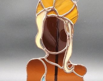 Queen B E Y Stained Glass Suncatcher: Copper Finish Portrait