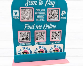 Scan to Pay Sign AND Business Card Holder for Shows and Checkout SVG Glowforge Cut File Digital Download PDF