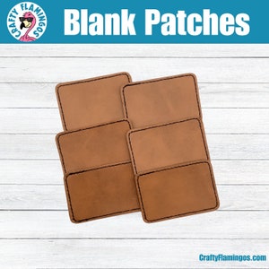 Blank Rawhide 2" x 3" Leatherette Patches Laserable Stitched with Adhesive, Glowforge Laser Supplies, Faux Leather