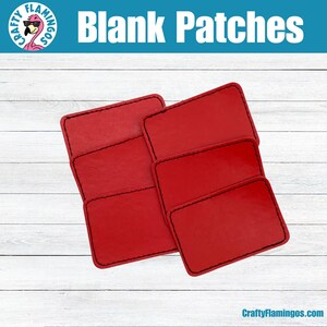 May include: Five red leather patches with black stitching. The patches are blank and ready to be customized.