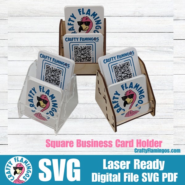 Business Card Holder for SQUARE biz cards with SVG Glowforge Cut File Digital Download PDF